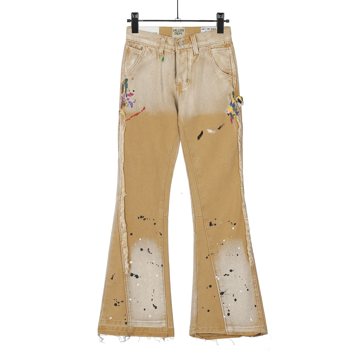 #8129 P250💰 GALLERY DEPT American retro splash-ink splicing micro-horn logging overalls raw edge jeans - Original purchase and pattern making to truly restore the ultimate texture of Vintage - Original hardware accessories, washed and other elevators, QR code analysis are all purchased from the original factory, high degree of restoration, welcome to compare with a certain product~ - Three-dimensional version Loose and comfortable, not picky about the figure, taller and slimmer, factory Seiko, original factory quality control, same style for men and women, can be matched with couples Versatile recommendation: must-have jeans for all seasons Size: S-XXL (28-36)